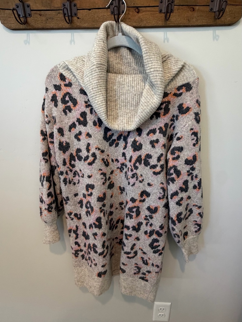 Anthropologie Cozy Cowl Neck Leopard Print Sweater - Beige/Pink